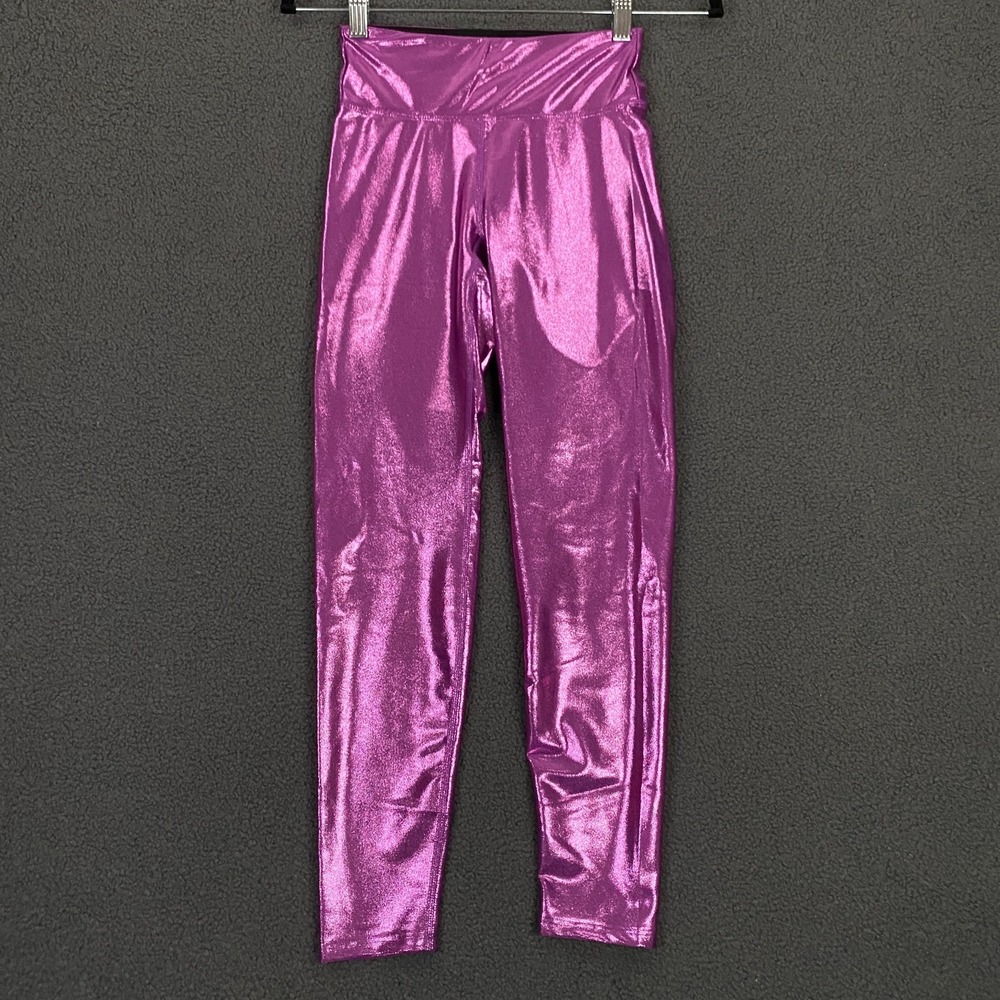 Heroine Sport Leggings size Small Pink Crop Capri Mid Rise Sparkle Shiny NWOT